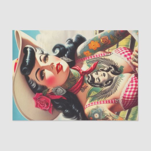 ヴィンテージ入れ墨をした国ピンナップ 薄葉紙 (正面)