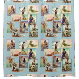 ヴィンテージ入浴美しいオン青 シャワーカーテン