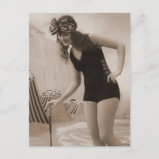ヴィンテージ入浴美しいフラッパーガールポートレート ポストカード (正面)