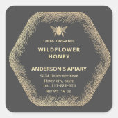 ヴィンテージ六角金ゴールド蜂はちみつ瓶 スクエアシール (正面)