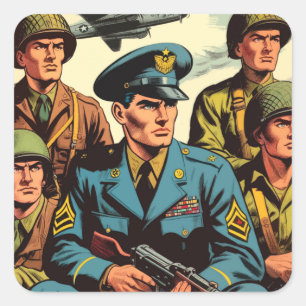 ヴィンテージ兵士軍隊漫画 スクエアシール