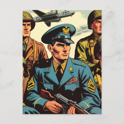 ヴィンテージ兵士軍隊漫画 ポストカード (正面)