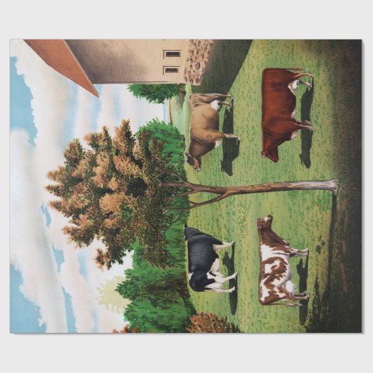 ヴィンテージ典型的な牛ホルスタインジャージーショートホーン ラッピングペーパー (フラット)