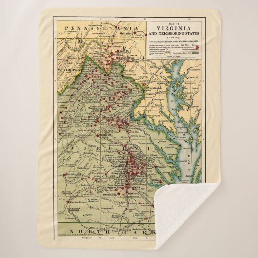 ヴィンテージ内戦時のバージニアの戦いの地図 シェルパブランケット (正面)