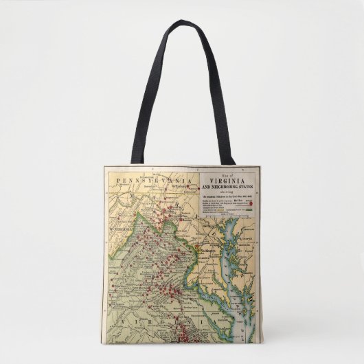 ヴィンテージ内戦時のバージニアの戦いの地図 トートバッグ (正面)