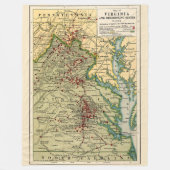 ヴィンテージ内戦時のバージニアの戦いの地図 フリースブランケット (正面)