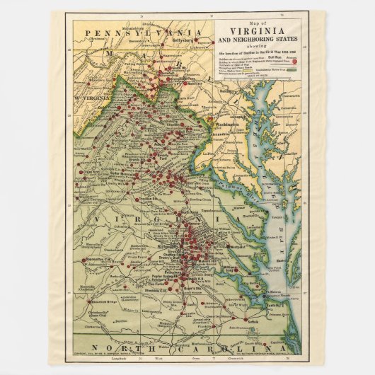 ヴィンテージ内戦時のバージニアの戦いの地図 フリースブランケット (正面)
