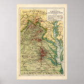 ヴィンテージ内戦時のバージニアの戦いの地図 ポスター (正面)