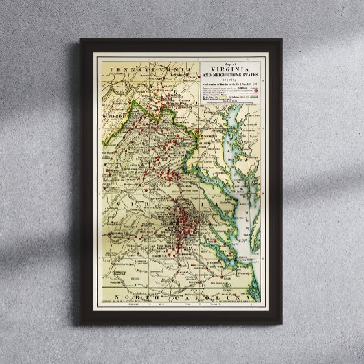 ヴィンテージ内戦時のバージニアの戦いの地図 ポスター