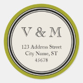 ヴィンテージ円枠差出人住所シールテンプレート ラウンドシール (正面)