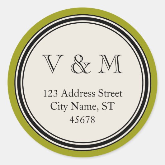 ヴィンテージ円枠差出人住所シールテンプレート ラウンドシール (正面)