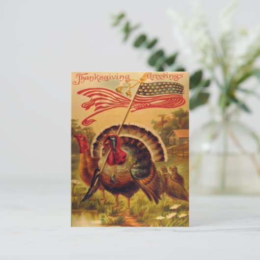 ヴィンテージ再生愛国者ターキーサンクスギビング ポストカード (スタンド正面)