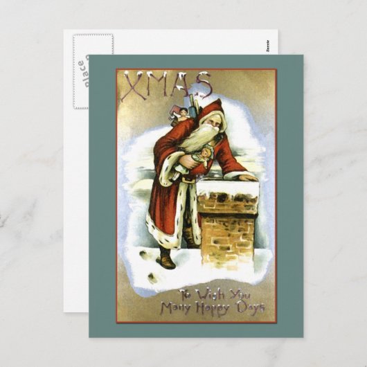 ヴィンテージ再生産サンタクロースのクリスマスカード シーズンポストカード (正面/裏面)