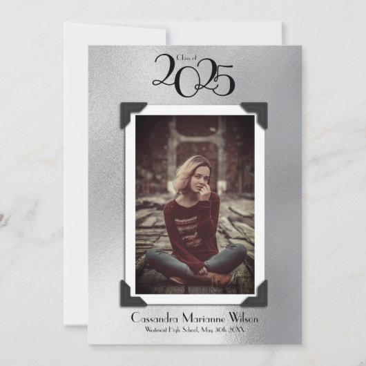 ヴィンテージ写真の卒業発表シルバー 招待状 (正面)