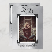 ヴィンテージ写真の卒業発表シルバー 招待状 (正面/裏面)