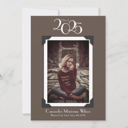 ヴィンテージ写真の卒業発表ブラウン 招待状 (正面)