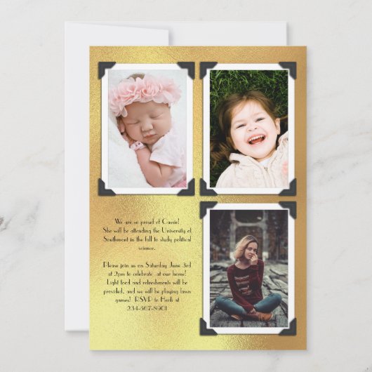 ヴィンテージ写真の卒業発表金ゴールド 招待状 (裏面)