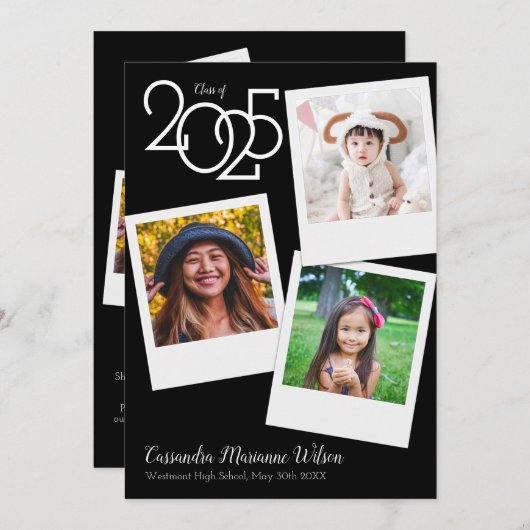 ヴィンテージ写真の卒業発表 招待状 (正面/裏面)