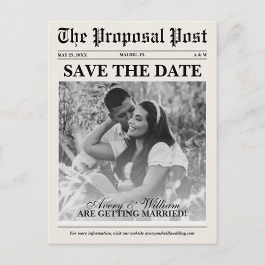 ヴィンテージ写真の新聞の結婚式の日付を保存 ポストカード