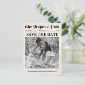 ヴィンテージ写真の新聞の結婚式の日付を保存 ポストカード (スタンド正面)