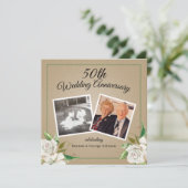 ヴィンテージ写真の花モチーフ 50周年結婚記念日 招待状 (スタンド正面)