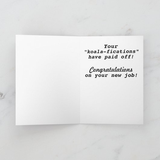 ヴィンテージ写真コアラ新しい仕事おめでとう カード (内部)