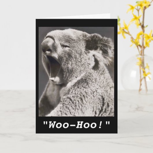 ヴィンテージ写真コアラ新しい仕事おめでとう カード (黄色い花)