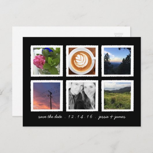 ヴィンテージ写真コラージュ日付の保存 案内ポストカード (正面/裏面)