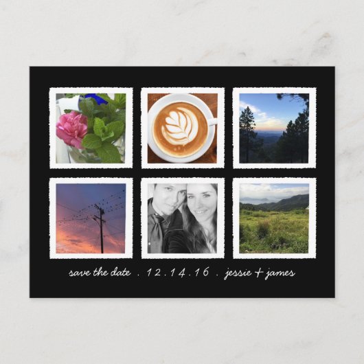 ヴィンテージ写真コラージュ日付の保存 案内ポストカード (正面)