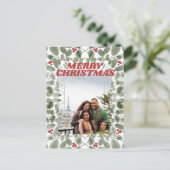 ヴィンテージ写真メリークリスマス緑はがき シーズンポストカード (スタンド正面)