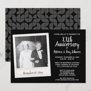 ヴィンテージ写真付きの結婚記念日 - 黒 招待状