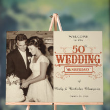 ヴィンテージ写真付き結婚50周年記念ウェルカムサイン