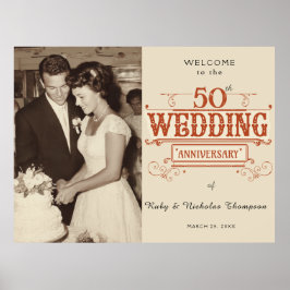 ヴィンテージ写真付き結婚50周年記念ウェルカム ポスター