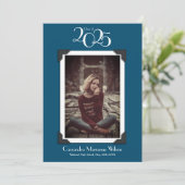 ヴィンテージ写真卒業発表ネイビーブルー 招待状 (スタンド正面)