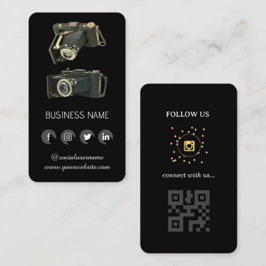 ヴィンテージ写真家 – ソーシャルメディアQRコード 名刺 (正面/裏面)