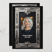 ヴィンテージ写真引退お別れシルバー ブラック 招待状 (正面/裏面)