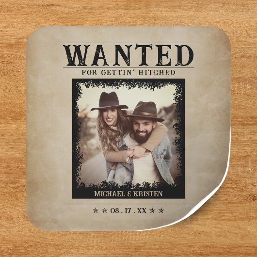 ヴィンテージ写真指名手配結婚ポスター スクエアシール