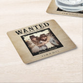 ヴィンテージ写真指名手配結婚ポスター スクエアペーパーコースター (アングル)
