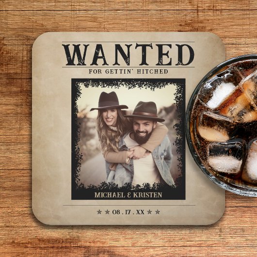 ヴィンテージ写真指名手配結婚ポスター スクエアペーパーコースター