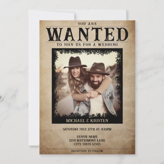 ヴィンテージ写真指名手配結婚ポスター 招待状 (正面)