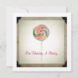 ヴィンテージ写真棒つきキャンデーパーティの招待状 招待状