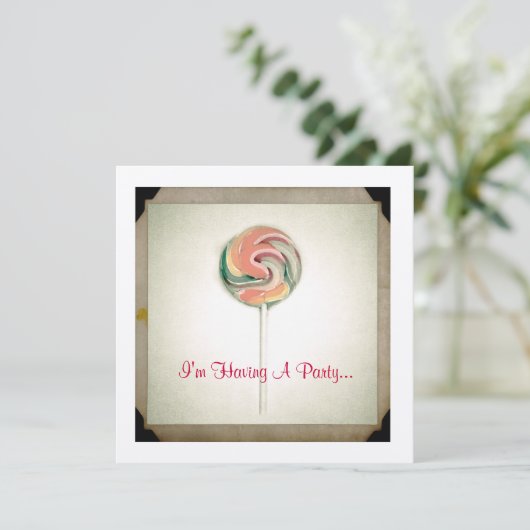 ヴィンテージ写真棒つきキャンデーパーティの招待状 招待状 (スタンド正面)