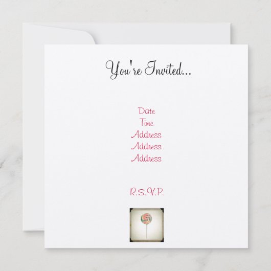 ヴィンテージ写真棒つきキャンデーパーティの招待状 招待状 (裏面)