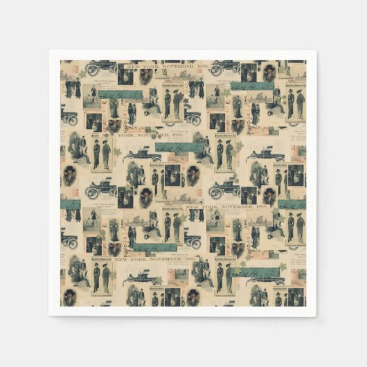 ヴィンテージ写真19世紀コラージュ スタンダードカクテルナプキン (正面)