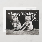 ヴィンテージ写真2匹の猫ガーデニングはがき ポストカード (正面/裏面)