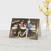 ヴィンテージ写真2 Women Friends Coffee atカフェ カード (黄色い花)