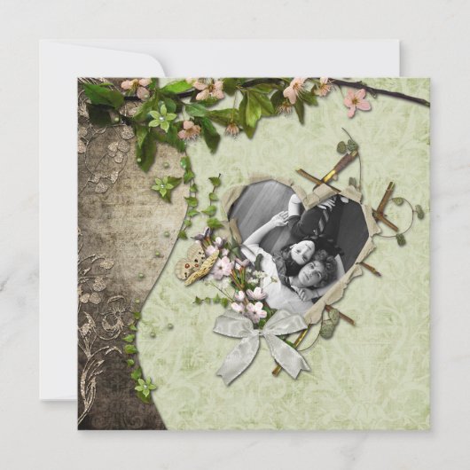 ヴィンテージ写真 ハート型カットアウト 保存日付 セーブザデート (正面)