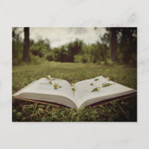 ヴィンテージ写真  ブックとワイルドフラワーの自然シーン ポストカード