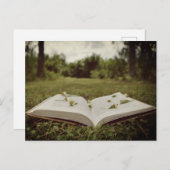 ヴィンテージ写真 |ブックとワイルドフラワーの自然シーン ポストカード (正面/裏面)