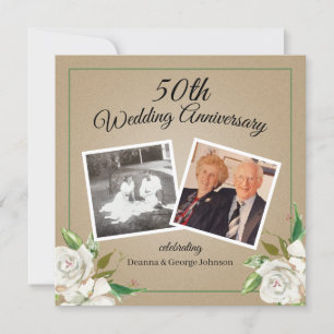 ヴィンテージ写真 花柄 50周年 結婚記念日 招待状